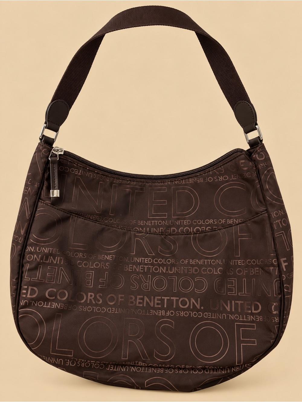 United Colors Of Benetton Chocolate Brown Logo Hobo Shoulder Bag